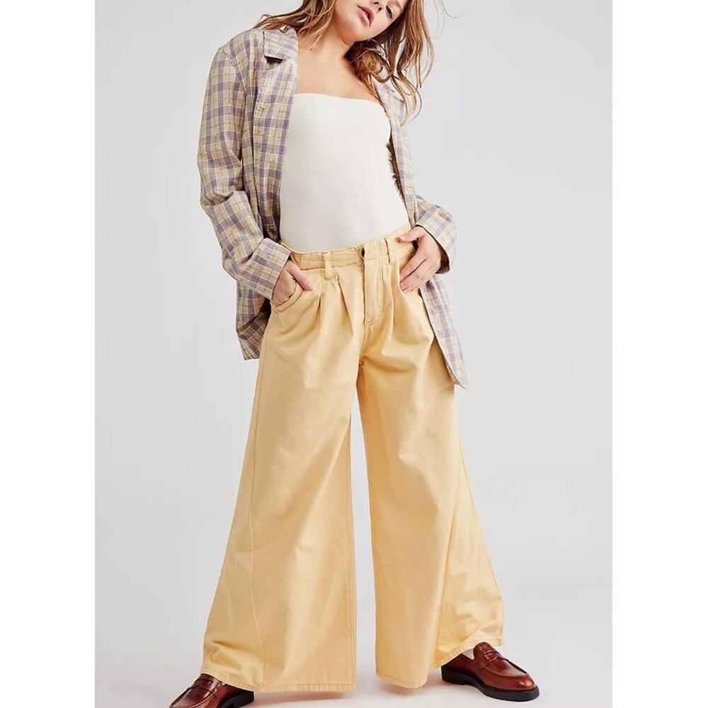 Free People Wide Leg Pants in Light Tan